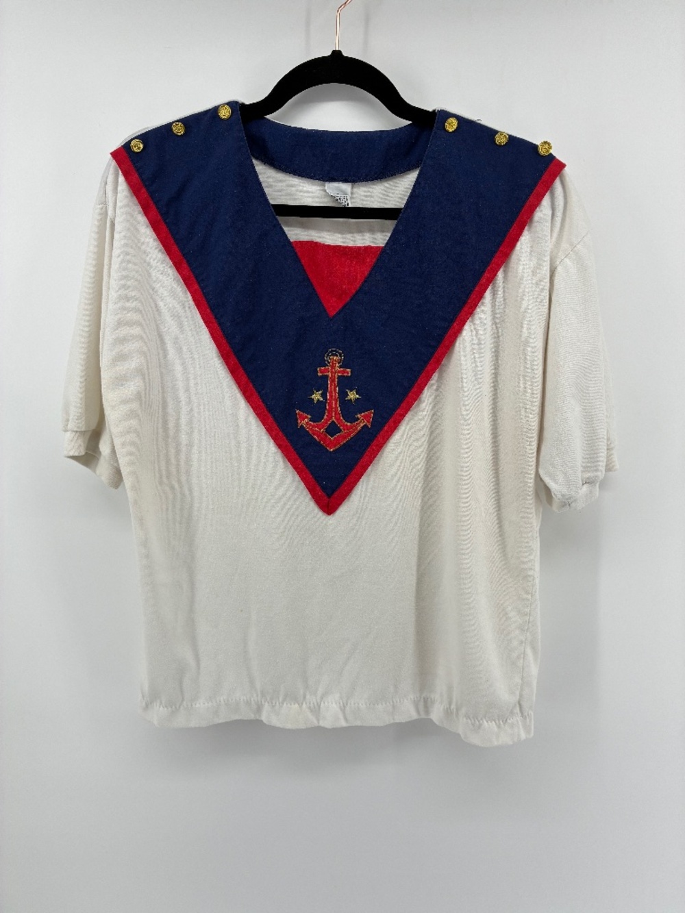 Nautical Anchor Sailor Top - White with Navy & Red Trim